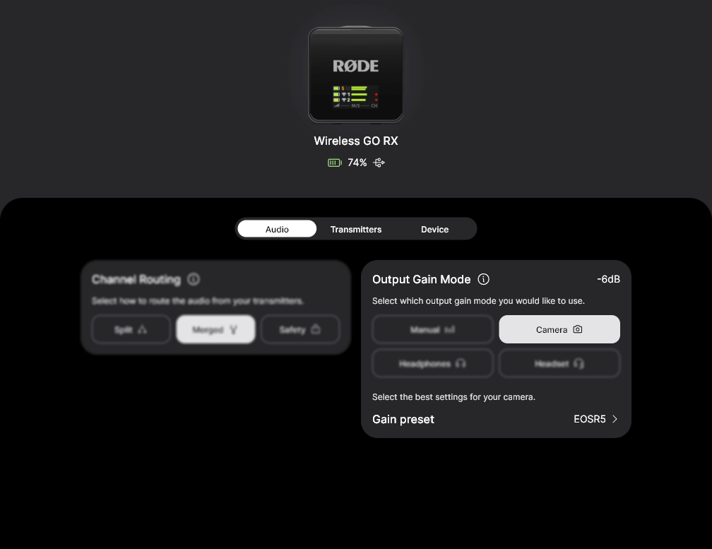 Camera presets in RØDE Central